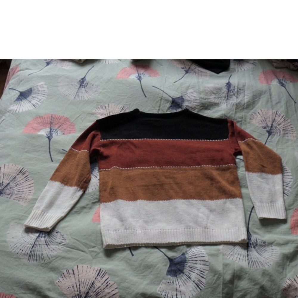colorblock black brown white sweater, small, NEW